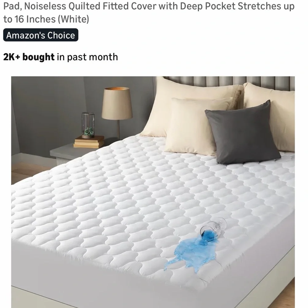 Waterproof Quilted Mattress Pad White Fitted Soft Protective Cover New